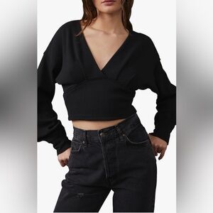 Free People We The Free All Nighter long sleeve surplice crop top XS NWOT